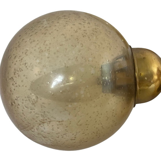 Image 1 of VEB Duitsland - Hanglamp - Spoetniklamp met 6 glazen kappen - Gepatineerd glas - Mid century modern / Atoomtijdperk