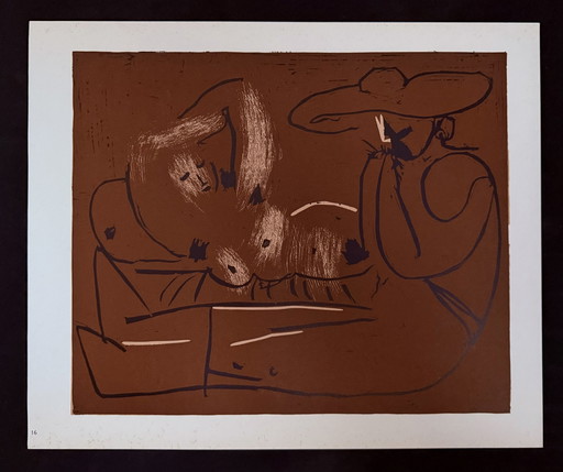 Pablo Picasso: "Liggende Vrouw En Picador Die Druiven Eten, 1959”.