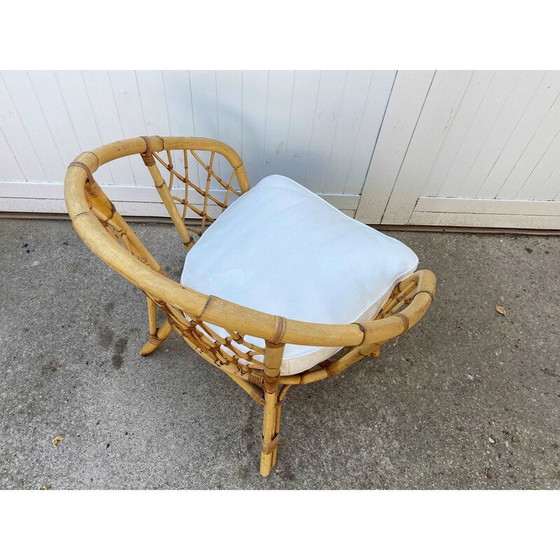 Image 1 of Vintage mandfauteuil van rotan en kussen, 1970