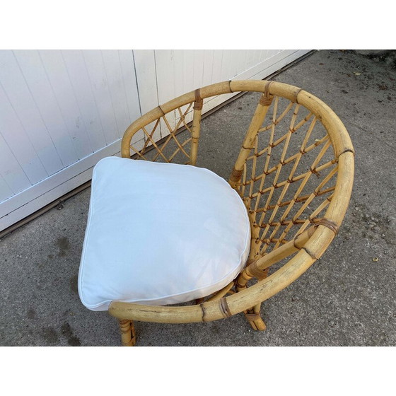 Image 1 of Vintage mandfauteuil van rotan en kussen, 1970