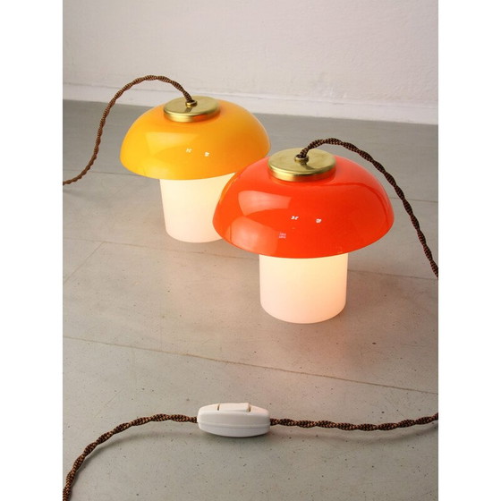 Image 1 of Paar vintage glazen en messing tafellampen