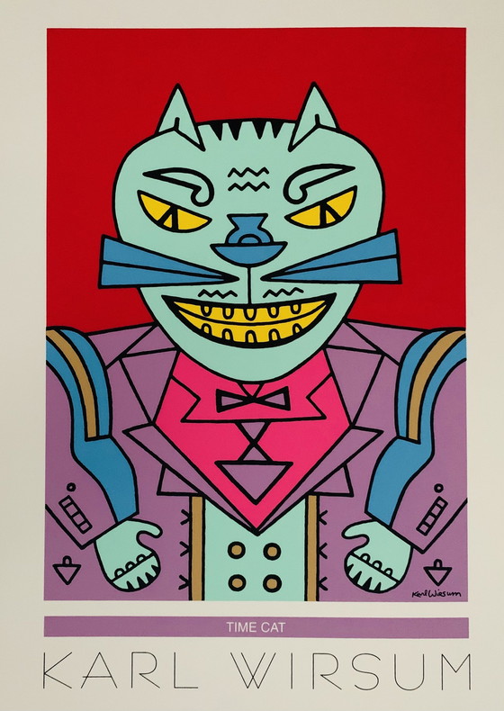 Image 1 of Karl Wirsum: “Time Cat”. Gelicentieerde Hoogwaardige Zeefdruk. 