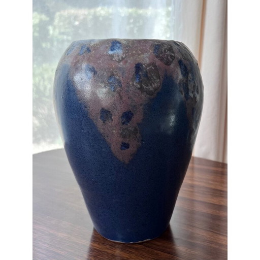 Vintage vaas van blauw keramiek met inclusie, jaren 1970