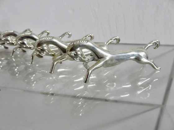 Image 1 of Set van 6 verzilverde metalen paardenmessenrekken, Frankrijk, 1960