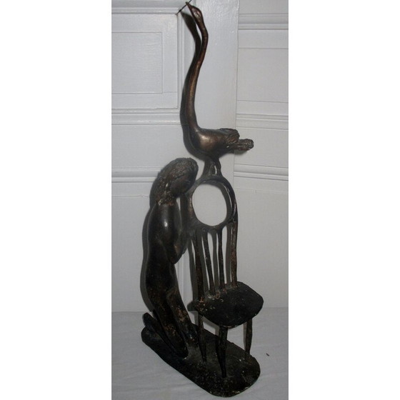 Image 1 of Vintage sculptuur de vrouw en de vogel in brons, 1960