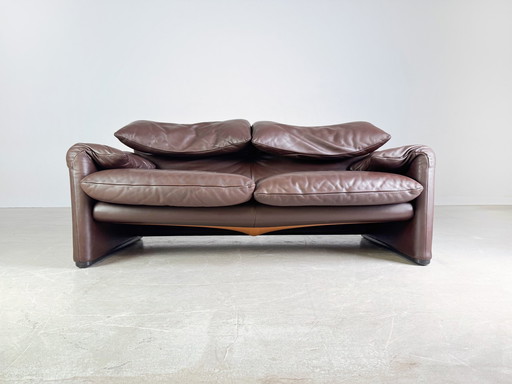 2X Cassina Maralunga 2-zitsbank leer bruin Vico Magistretti