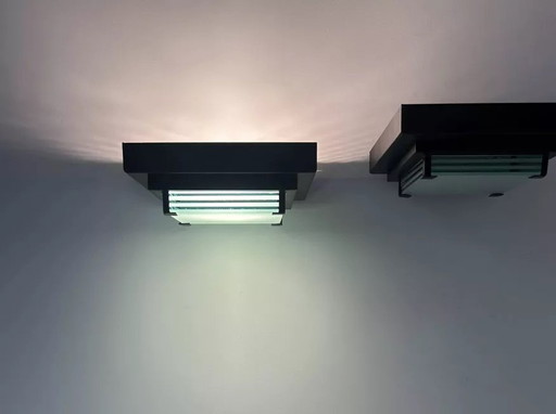 2X Vintage Post Modernistische Wandlamp, Glas en Gezandstraald Glas, Frankrijk 1980