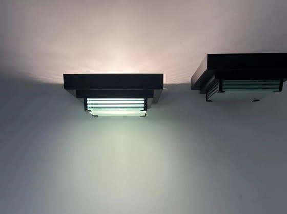 Image 1 of 2X Vintage Post Modernistische Wandlamp, Glas en Gezandstraald Glas, Frankrijk 1980