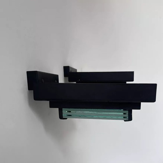 Image 1 of 2X Vintage Post Modernistische Wandlamp, Glas en Gezandstraald Glas, Frankrijk 1980