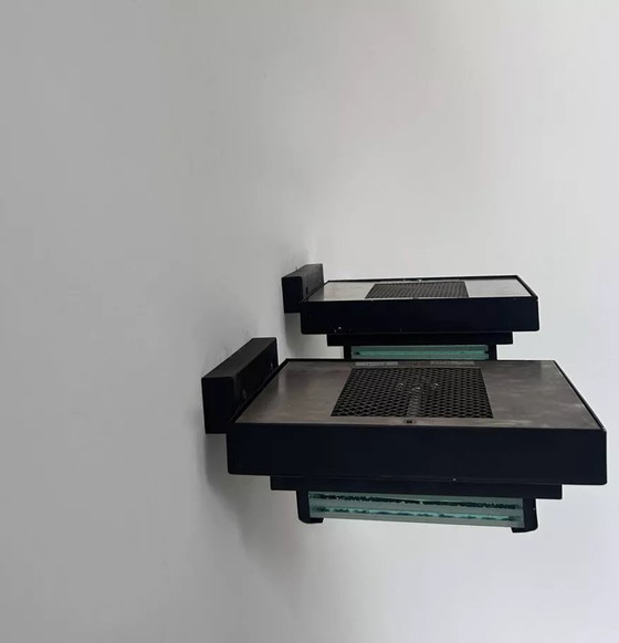 Image 1 of 2X Vintage Post Modernistische Wandlamp, Glas en Gezandstraald Glas, Frankrijk 1980