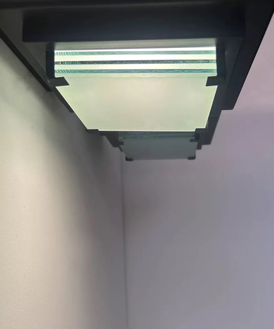 Image 1 of 2X Vintage Post Modernistische Wandlamp, Glas en Gezandstraald Glas, Frankrijk 1980