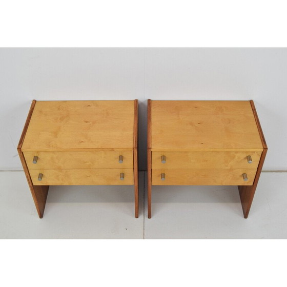 Image 1 of Paar houten en metalen nachtkastjes uit de Mid Century, Tsjecho-Slowakije 1970