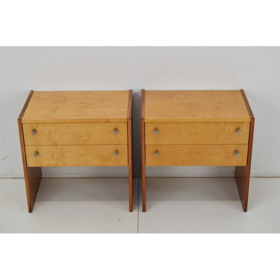 Image 1 of Paar houten en metalen nachtkastjes uit de Mid Century, Tsjecho-Slowakije 1970