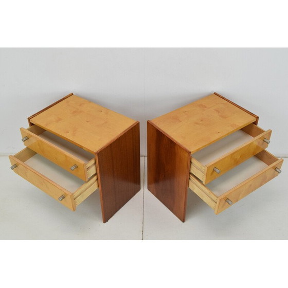 Image 1 of Paar houten en metalen nachtkastjes uit de Mid Century, Tsjecho-Slowakije 1970