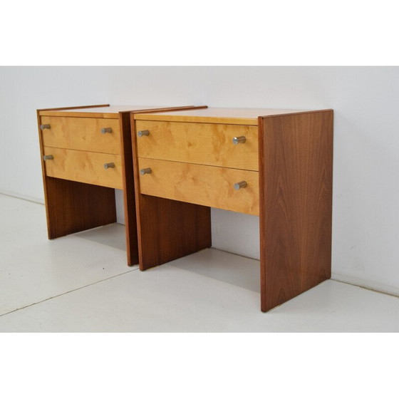 Image 1 of Paar houten en metalen nachtkastjes uit de Mid Century, Tsjecho-Slowakije 1970