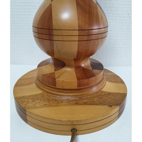 Image 1 of Vintage lamp van gedraaid hout en houtinleg, 1980