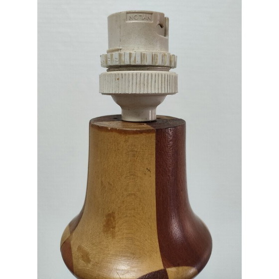 Image 1 of Vintage lamp van gedraaid hout en houtinleg, 1980