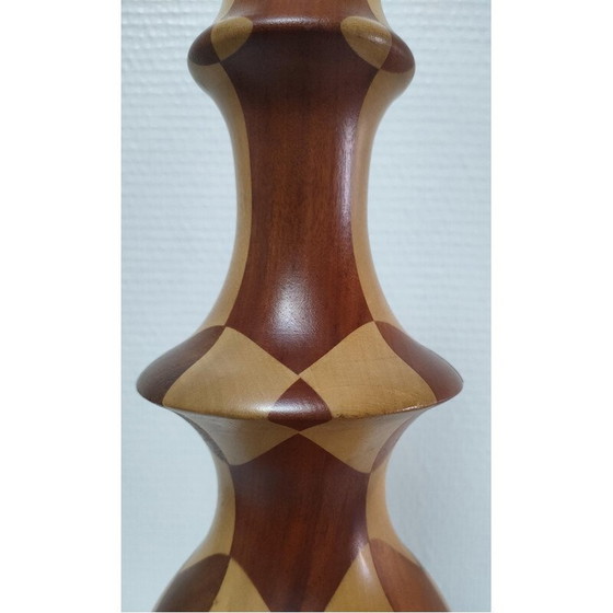 Image 1 of Vintage lamp van gedraaid hout en houtinleg, 1980