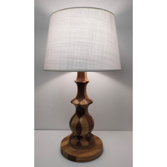 Image 1 of Vintage lamp van gedraaid hout en houtinleg, 1980