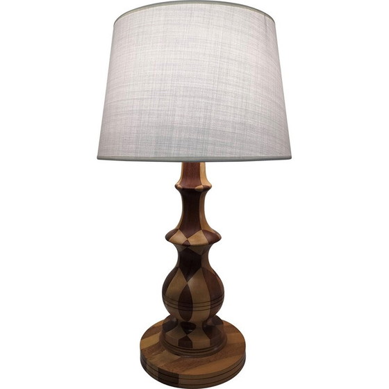 Image 1 of Vintage lamp van gedraaid hout en houtinleg, 1980