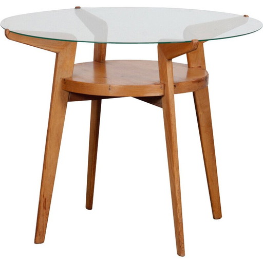 Vintage houten en glazen bijzettafel voor Jitona, Tsjecho-Slowakije 1960