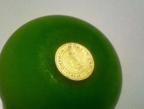 Image 1 of Carlo Moretti Space Age/Pop-Art groen satijnen vaas Murano 1970'S