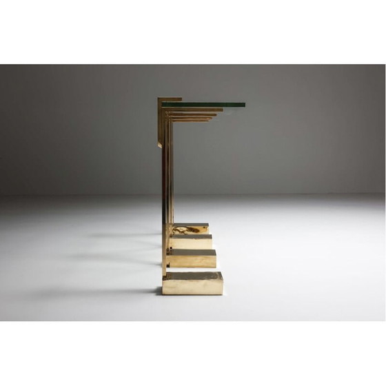 Image 1 of Hollywood Regency vintage bijzettafel van messing en glas, 1970