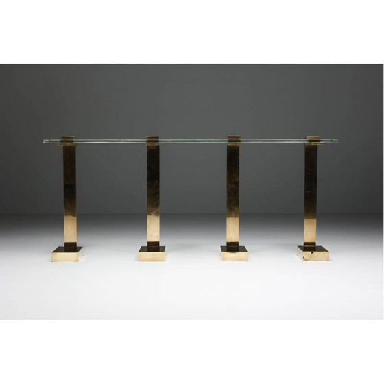 Image 1 of Hollywood Regency vintage bijzettafel van messing en glas, 1970