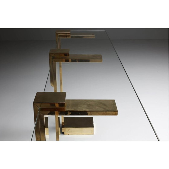 Image 1 of Hollywood Regency vintage bijzettafel van messing en glas, 1970