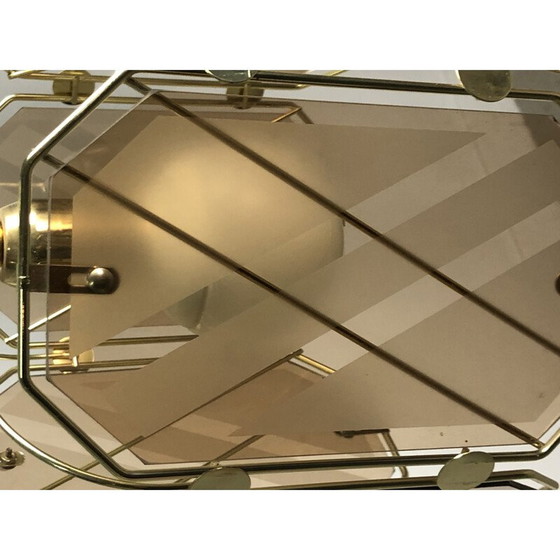 Image 1 of Vintage messing en wit glazen kroonluchter van Giemme, Italië 1970