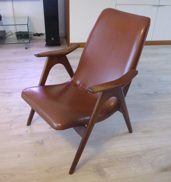 Image 1 of Louis Van Teeffelen, Skailederen En Teakhouten Fauteuil Voor Wébé