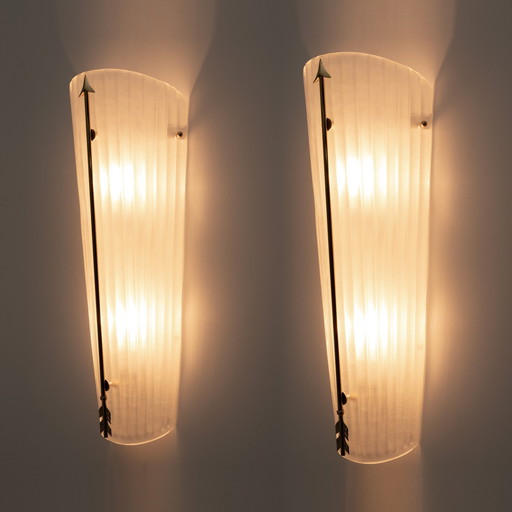 2x Mid Century Moderne Stijl Italiaans Murano Glas en Messing Kandelaars