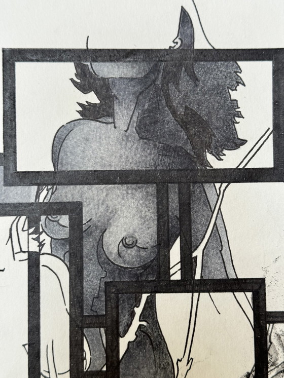 Image 1 of Eugène Eechaut (1928-2019) - Inktcompositie met twee naakte vrouwen (1985)