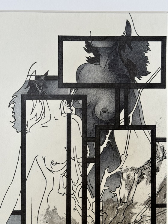 Image 1 of Eugène Eechaut (1928-2019) - Inktcompositie met twee naakte vrouwen (1985)