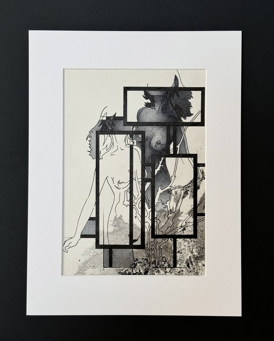 Image 1 of Eugène Eechaut (1928-2019) - Inktcompositie met twee naakte vrouwen (1985)