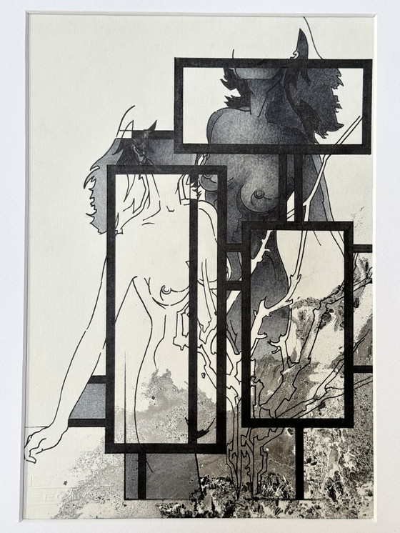 Image 1 of Eugène Eechaut (1928-2019) - Inktcompositie met twee naakte vrouwen (1985)