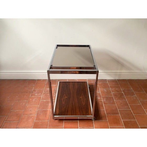 Image 1 of Vintage drankenkar in chroomstaal en gerookt glas van Howard Miller voor Miller Design Associates