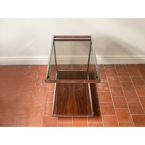 Image 1 of Vintage drankenkar in chroomstaal en gerookt glas van Howard Miller voor Miller Design Associates