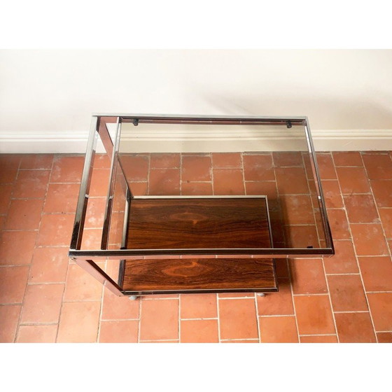 Image 1 of Vintage drankenkar in chroomstaal en gerookt glas van Howard Miller voor Miller Design Associates