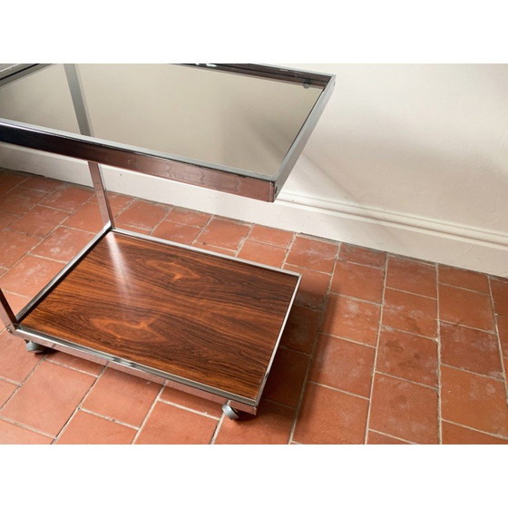 Image 1 of Vintage drankenkar in chroomstaal en gerookt glas van Howard Miller voor Miller Design Associates