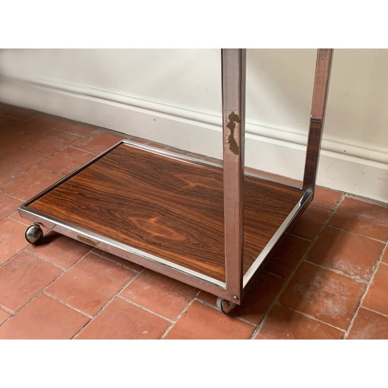 Image 1 of Vintage drankenkar in chroomstaal en gerookt glas van Howard Miller voor Miller Design Associates