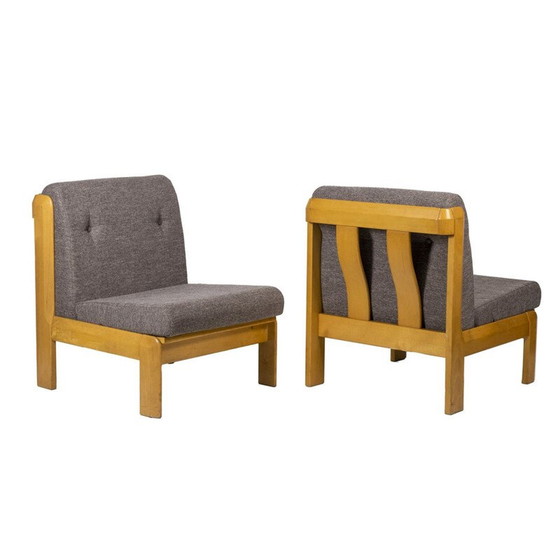 Image 1 of Paar vintage beukenhouten en stoffen fauteuils, 1960