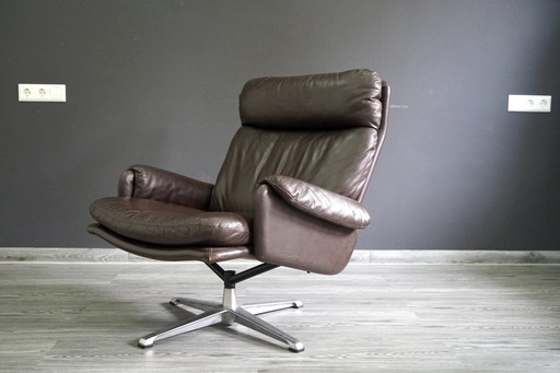 Vintage leren fauteuil met poef, set van 2