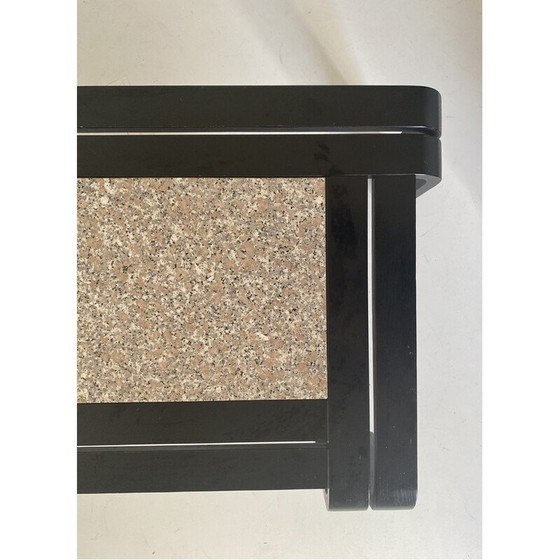 Image 1 of 1x Italiaanse moderne salontafel met graniet en gebogen houten frame uit de jaren 80