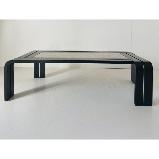 Image 1 of 1x Italiaanse moderne salontafel met graniet en gebogen houten frame uit de jaren 80