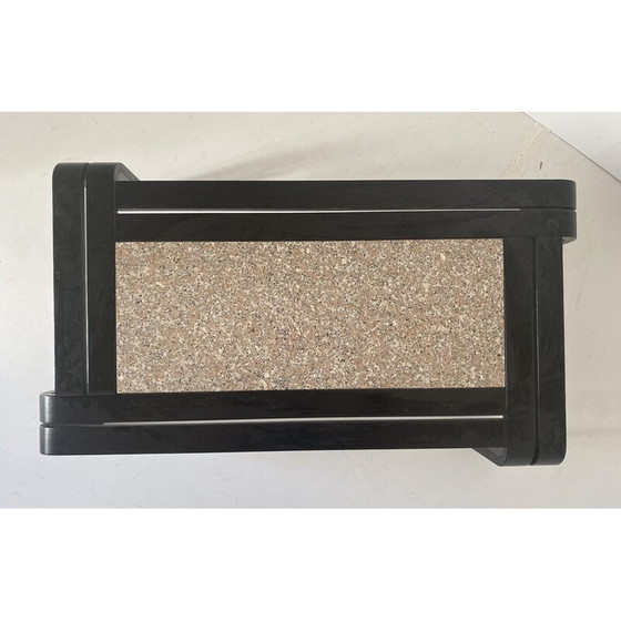 Image 1 of 1x Italiaanse moderne salontafel met graniet en gebogen houten frame uit de jaren 80