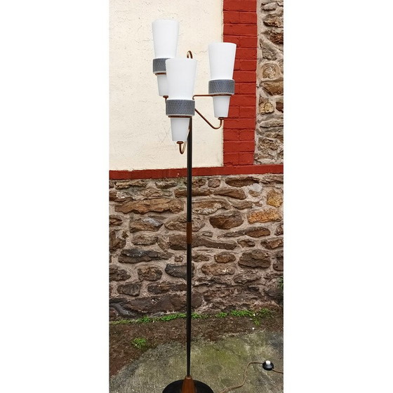 Image 1 of Vintage gouden messing vloerlamp met 3 lampen voor La Maison Arlus, 1950