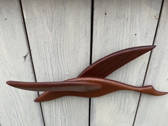 Image 1 of Mid Century Deens Teak Houten Decoratie Wand Vogel