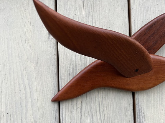 Image 1 of Mid Century Deens Teak Houten Decoratie Wand Vogel