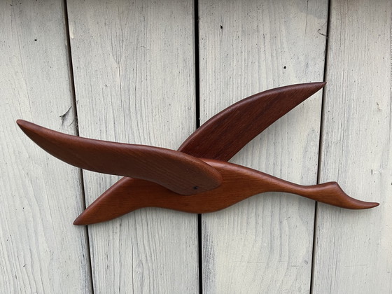 Image 1 of Mid Century Deens Teak Houten Decoratie Wand Vogel